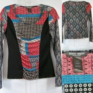 Bisou Bisou L Top Black Multicolor Multiprint LS